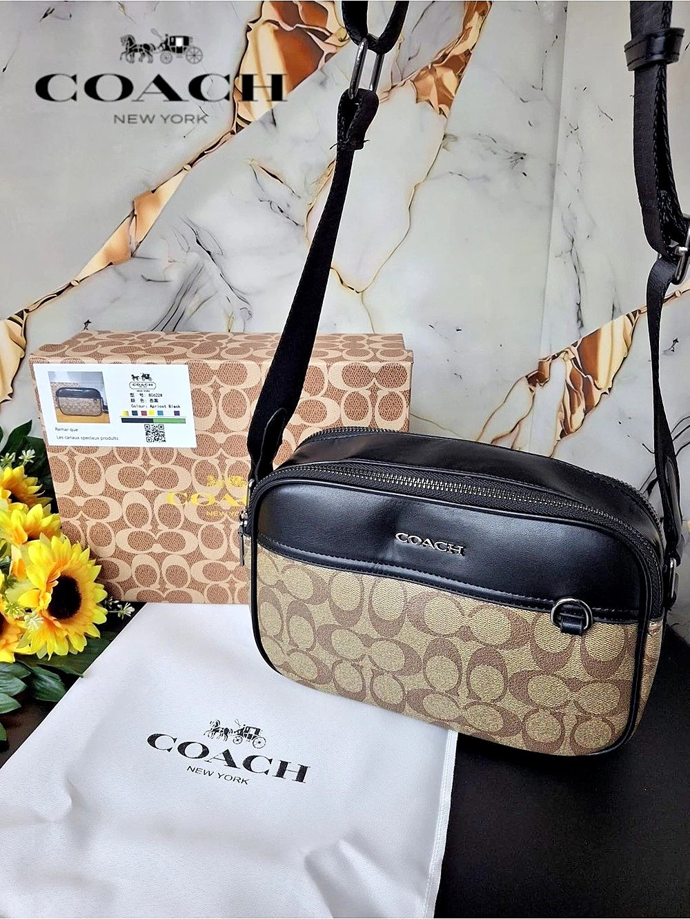 Coach Signature Canvas Crossbody in Black & Brown NWT
